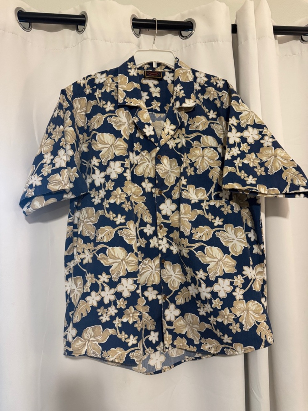 Navy Blue Floral Short-Sleeve Camp Shirt